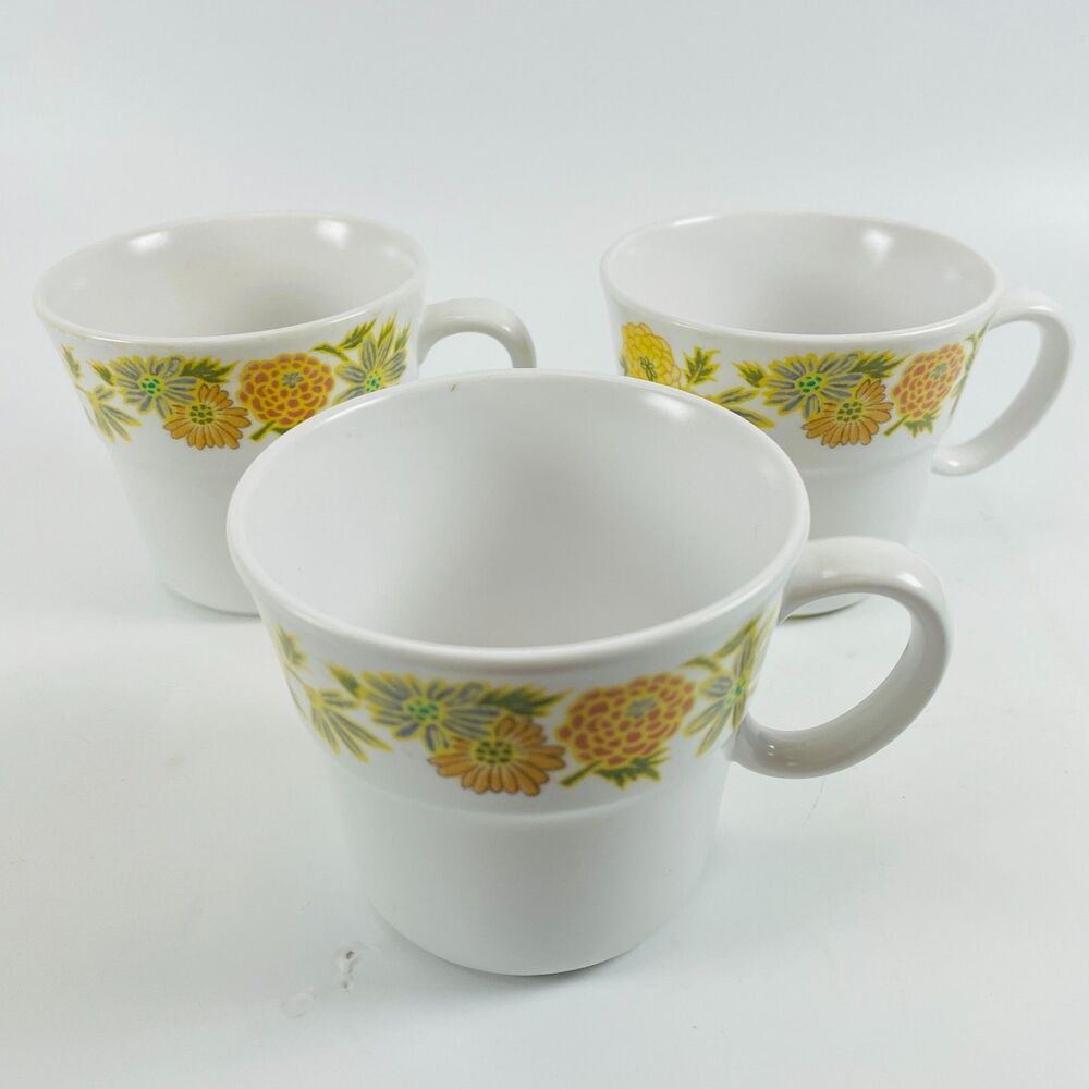 Noritake Progression Sunny Side 9003 Coffee Cups Set of 3 Vintage MCM Japan 1970